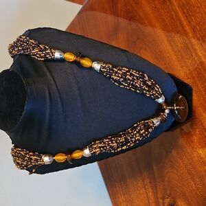 Beaded Necklace with Amber Accents